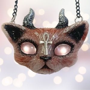 Pinkish ankh kitty necklace